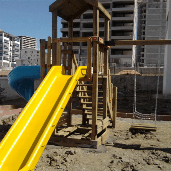 Tek Kuleli Çift Kaydıraklı Ahşap Çocuk Parkı AGÇP 02