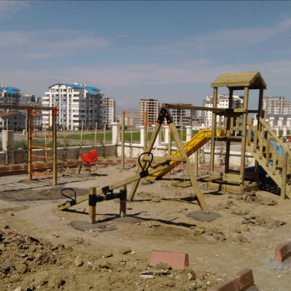 Tek Kuleli Çift Kaydıraklı Ahşap Çocuk Parkı AGÇP 02
